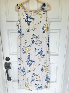 Vintage Bobbie Brooks Floral Midi Dress Large Linen Blend Sleeveless